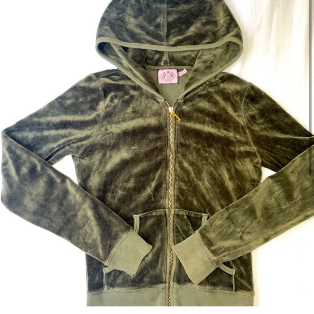 Juicy Couture RARE VINTAGE Velour Jumpsuit Hoodie Pants Y2K Green Gold Small